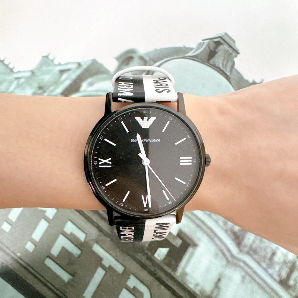 Emporio Armani AR11254 Men Quartz Watch Black Dial City Print Leather Band